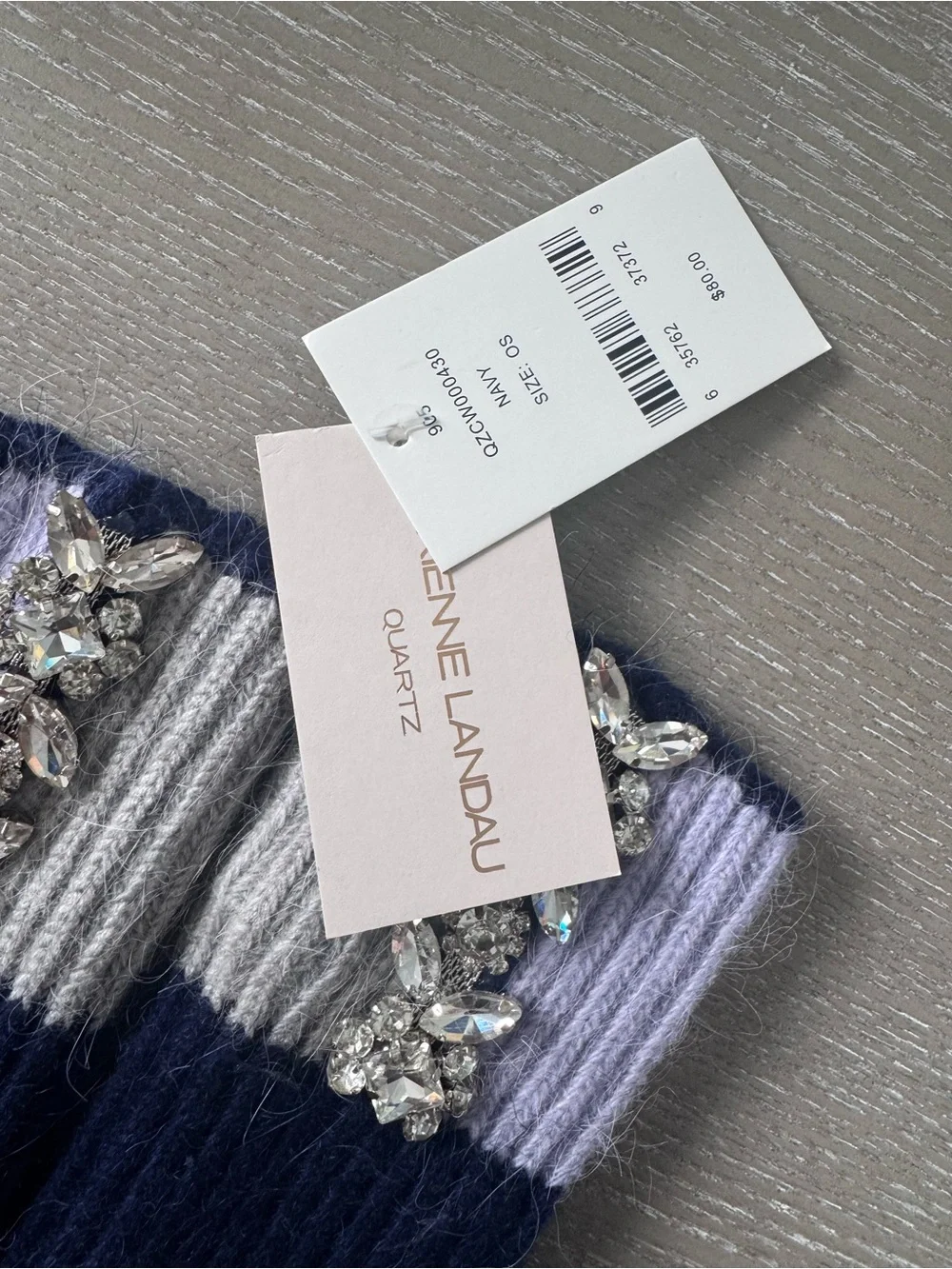 Adrienne Landau Navy and Light purple Crystal-Embellished Knit Fingerless Gloves